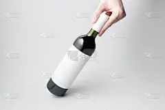 拿着,酒瓶,举起手,灰色背景,软木塞,科克,葡萄酒,葡萄酒厂,褐色,水平画幅
