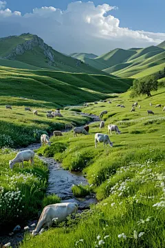 春天牧场天然草地高清图片