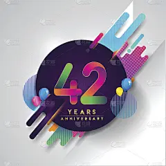 42周年纪念标志与彩色抽象背景