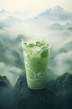 AI数字艺术春季春天奶茶摄影图