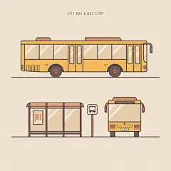 公交车站汽车插画矢量图素材
