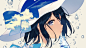 Anime 1920x1080 anime anime girls hat face blue eyes blue white