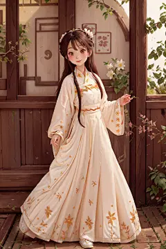原创手绘卡通古装汉服女生人物插画