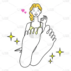 皮肤护理可爱的女人谁是高兴治愈她的脚底皮肤问题向上插图向量皮肤护理。一个可爱的女人，她很高兴能治愈她
