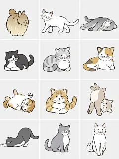 手绘卡通矢量猫咪图～高清动物插画