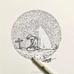 针管笔有故事的小品画 ， 作者来自柬埔寨插画师，名叫 Visothkakvei ​​​​