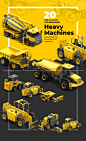 20款3D立体等距重型水泥车挖掘机铲车建筑工程机械ps样机素材模型图片