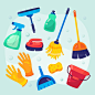 Surface cleaning equipment flat design collection Premium Vector