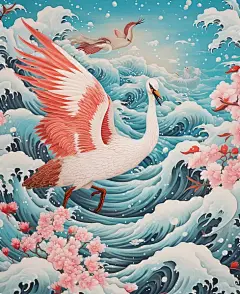 中国七夕壁纸仙鹤鸟艺绘画-图巨人