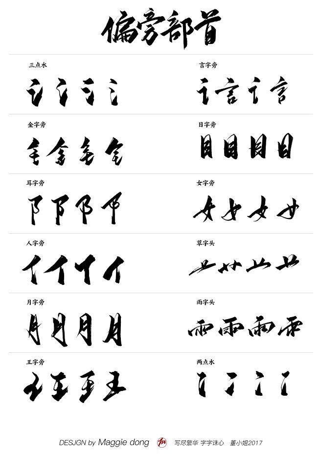毛笔字偏旁部首