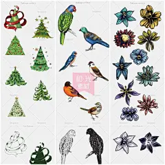 67AI矢量素材复古手绘插画游戏人物鬼怪武器雪人蝴蝶鸟花欧美潮流-淘宝网