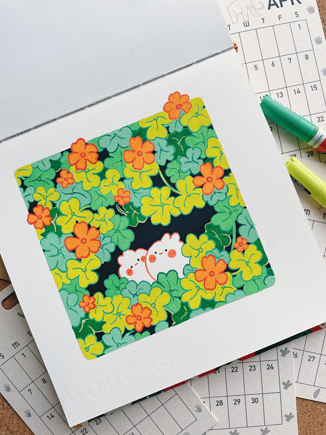 手绘丙烯马克笔系列插画_冰猫W__插画师...