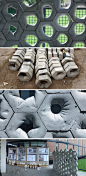 This is a full-scale concrete prototype wall was designed and constructed at the University of Minnesota School of Architecture. The modules were produced with an adjustable formwork which featured a flexible latex bladder. This allowed the each block to 