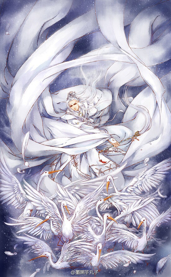 78霹雳布袋戏墨青墨黑痴汉丸作品古风美男手绘同人手绘