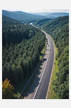 AI数字艺术摄影风森林环绕的公路-众图网