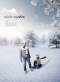 梦幻世界 雪盖大地 男孩女孩 雪橇游戏 冬季海报设计PSD ti436a4906