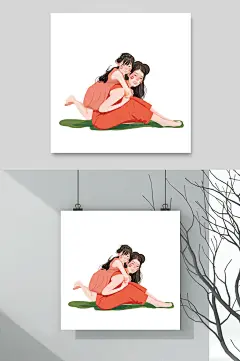 拥抱创意清新母亲节温馨插画素材-众图网