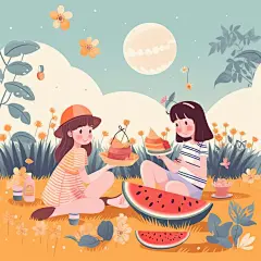 设图户外郊游露营场景扁平风夏季人物插画