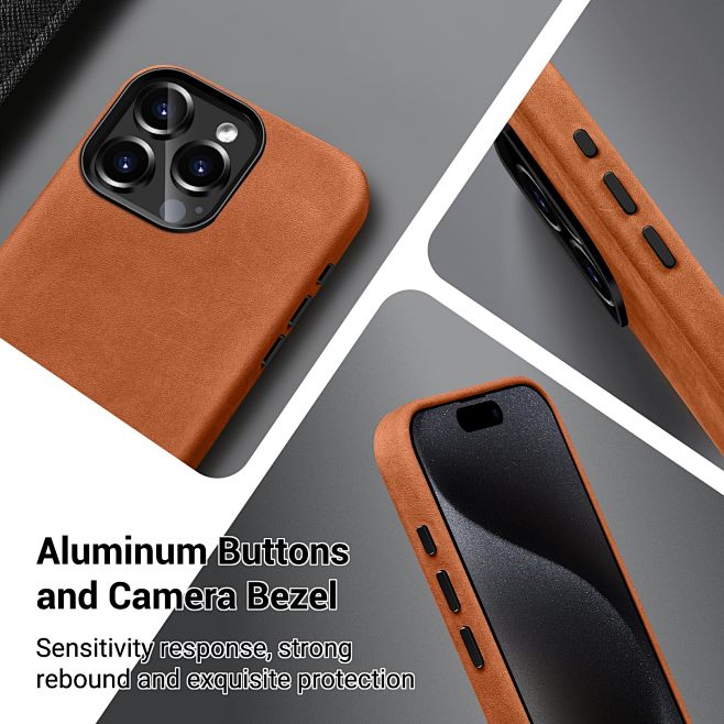 Metal Buttons Phone Cover Belemay Compatible With IPhone 13 Leather Case  Magsafe - Top Grain Vintage Crazy Horse Leather - Metal Buttons & Camera  Bezel Bump - Slim Fit & Soft Feel -