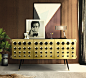 MONOCLES | SIDEBOARD : If you are a fan of the James Bond world, you will certainly be dazzled with this golden eye-catching piece. We named this sideboard Monocles and it is 100% prepared for Martini and Gin bonles. It is made in solid walnut wood and br