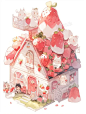 插画分享｜魔法异世界之甜品工厂草莓小屋