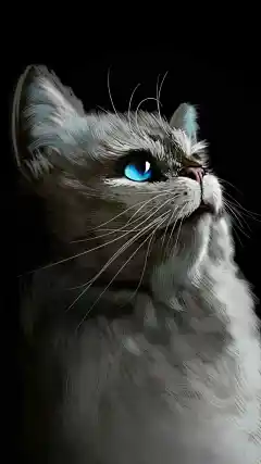 蓝色眼睛的猫咪插画手机壁纸