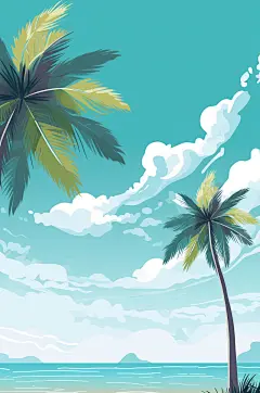 AI数字艺术晴朗天空扁平风夏至夏季海边插画