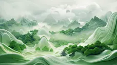 AI绘画、绿色、丝带、健康、青春、环保、抽象山水、生态、气候、中国风、气候变化、生态文明、美丽中国