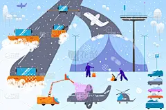 雪,小的,卡通,人,概念,扁平化设计,设备用品,制造机器,搬家卡车,极简构图