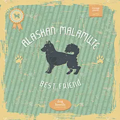 手绘阿拉斯加雪橇犬老式字体海报