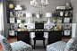 Formal Dining Room Turned Home Office, We decided to turn our underused formal dining room into a home office.  We combined new furniture & decor with some thrift store finds that we made-over ourselves.  We are really happy with the overall design &a