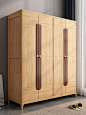 简易衣柜实木组装挂衣柜家用经济型大容量四门北欧储物柜卧室家具-淘宝网