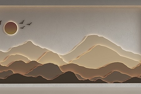 新中式 背景墙 山水背景墙 隔断 景墙3...