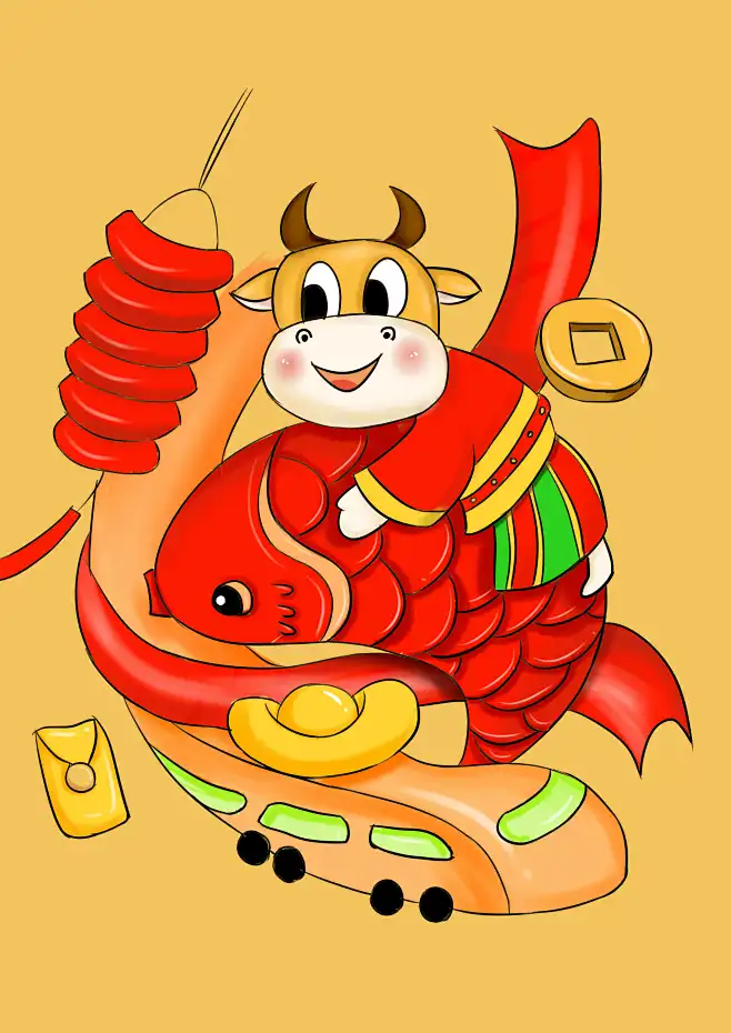 新年贺图插画 牛年 牛气冲天