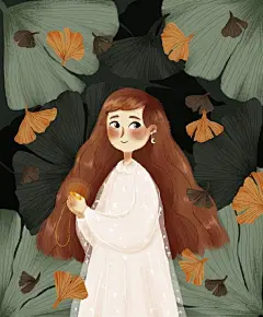 少女人物插画，温柔恬静。  

#插画# \ 埃及插画家 Chaymaa Sobhy ​​​​