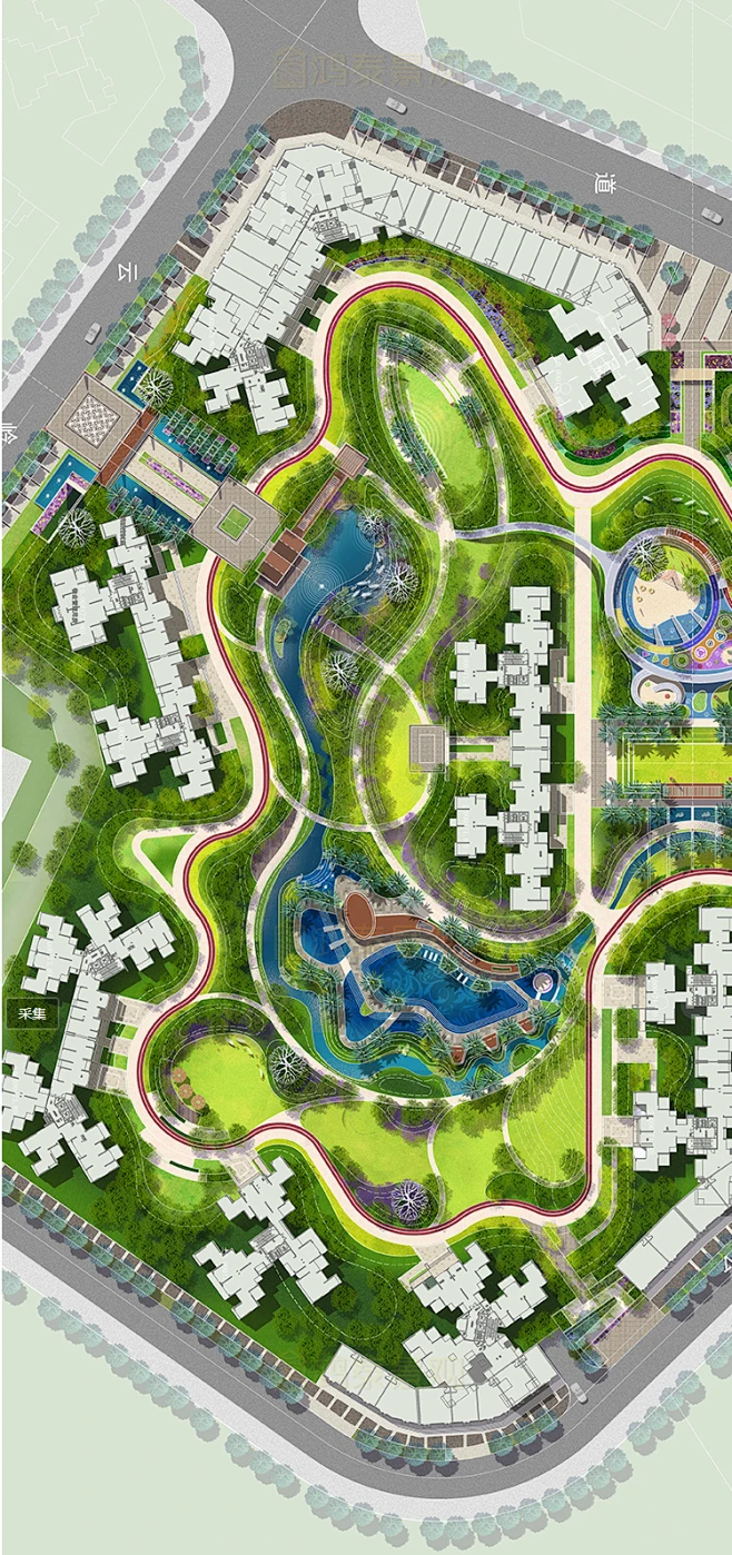 ps现代大区彩平psd分层素材精选现代居住小区景观方案彩平ps素材-花瓣网