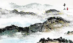 中国风古风水墨山川河流装饰背景