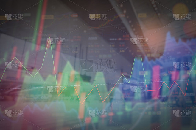 股票市场数字图形图表上的LED显示概念。大量展示每日股票市场价格和报价。指标金融外汇贸易教育背景。