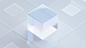 This may contain: an abstract white cube with squares and rectangles in the background