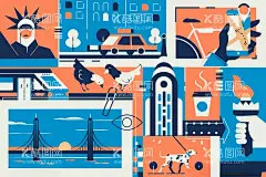 矢量几何扁平风插画  - 源文件下载【酷图网】现代,创意,几何,简约,个性,图案,扁平风,互联网,插画,AI,矢量,设计素材,UI,背景,底纹,纹理