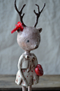 Folk Art Paperclay Pink Valentine Deer