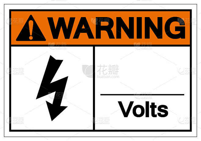 警告电压符号标志，矢量插图，孤立在白色背...