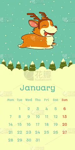 一月,雪,威尔士,2019,威尔士柯基犬,日历,请柬,纯种犬,面具,新年前夕