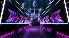 3D Cyberpunk neon runway 赛博朋克 走秀 11.11 双十一 电商