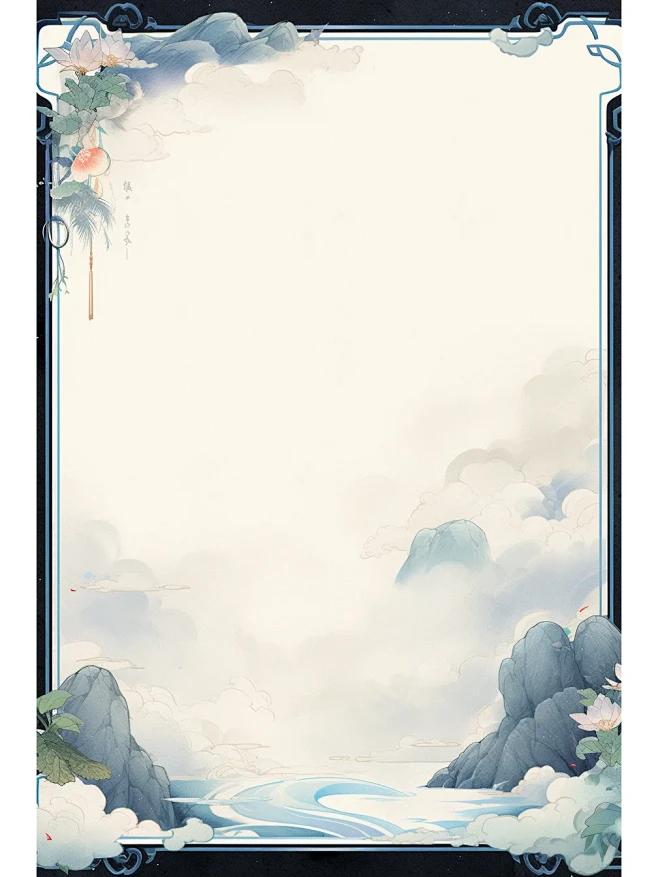 AI插画 古风边框素材 挥剑破云迎星落 青绿-花瓣网