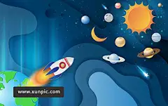与空间星系的火箭队飞行在抽象曲线形状 插图插画 