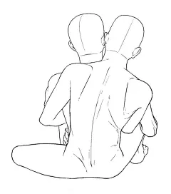 多角度双人坐姿拥抱的线稿 手绘速写人物插画临摹参考 插画图片壁纸