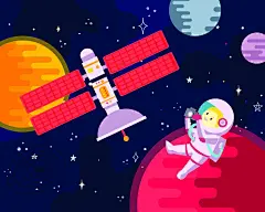 简约大气手绘宇宙星球宇航员插画