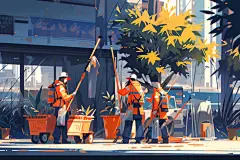五一劳动节致敬环卫工人插画