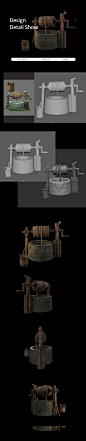 可下载_Maya 游戏场景模型 古代的水井 古井 石头井 井水 木桶 深井摇手水井